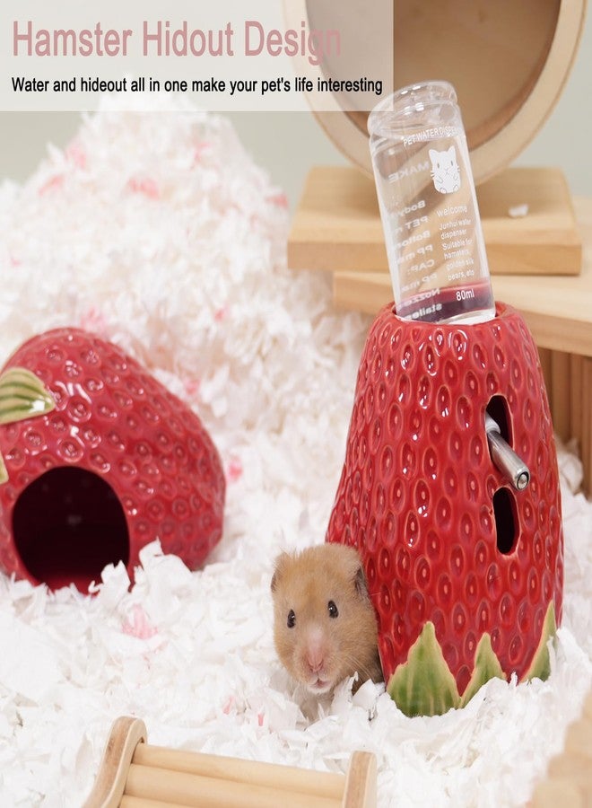 Deapeey Hamster Water Bottle, Strawberry Ceramic Hamster Gerbil Water Bottle for Glass Tank, Dispenser, 80ML Bottle for Water Holder Stand with 2 No Drip Caps for Syrian Mice, Gerbil - Image 3